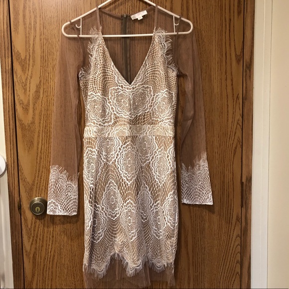 Lace Dress Nude White Cocktail Mini Dress Sz M EUC - Picture 4 of 9